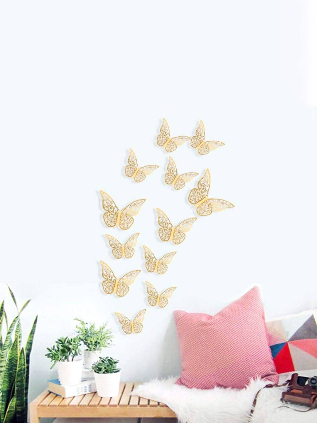 Jaamso Royals 12 Pcs Golden Removable 3D Butterfly Wall Stickers