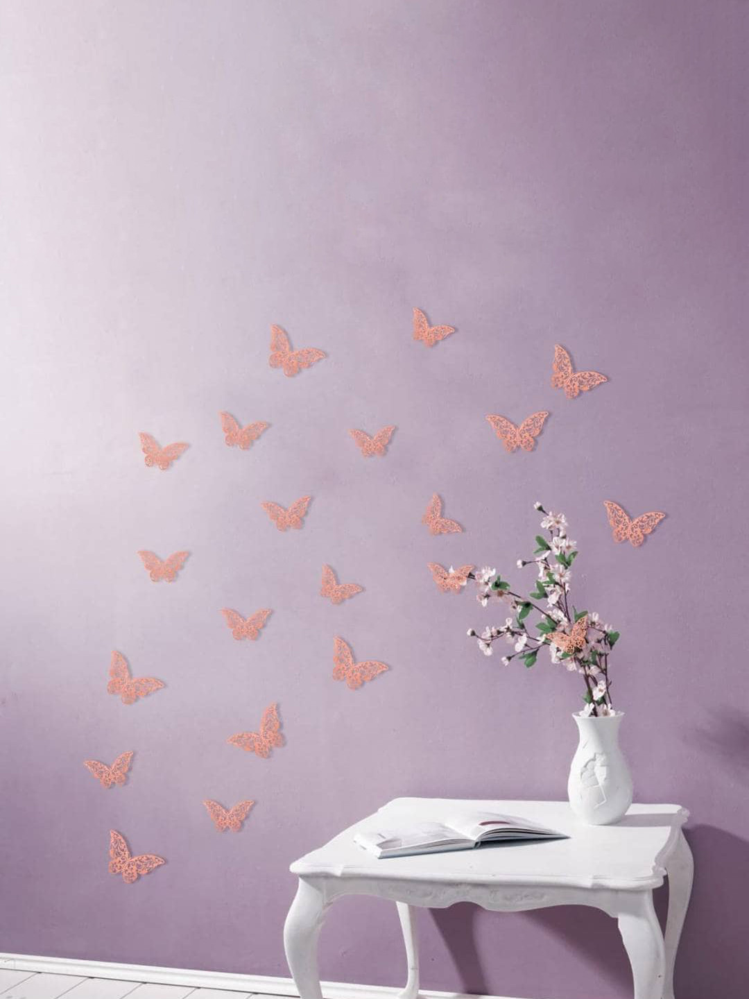 Jaamso Royals 12 Pcs Pink 3D Butterfly Self Adhesive Wall Sticker