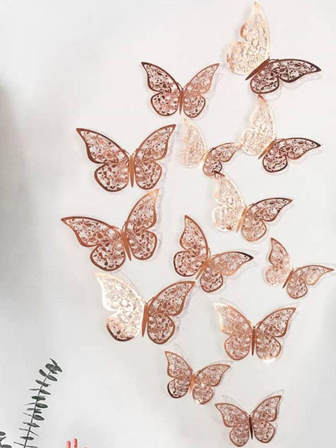 Jaamso Royals 12 Pcs Rose 3D Butterfly Self Adhesive Wall Stickers