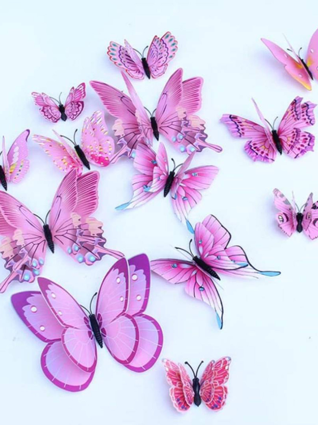 Jaamso Royals 12 Pcs Pink 3D Butterfly Self Adhesive Wall Sticker