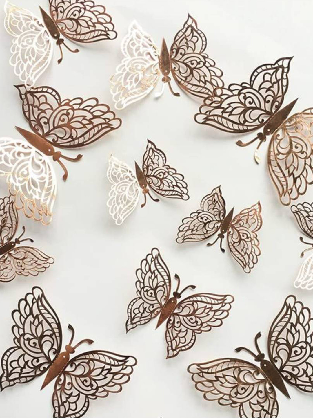 Jaamso Royals Rose Gold Toned 12 Pcs 3D Butterfly Decorative Self Adhesive Wall Sticker