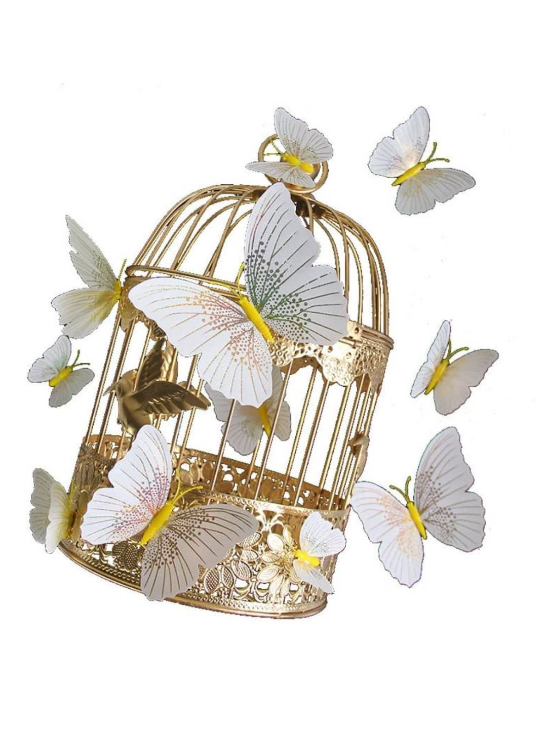 Jaamso Royals 12 Pcs White & Yellow 3D Butterfly Self Adhesive Wall Stickers