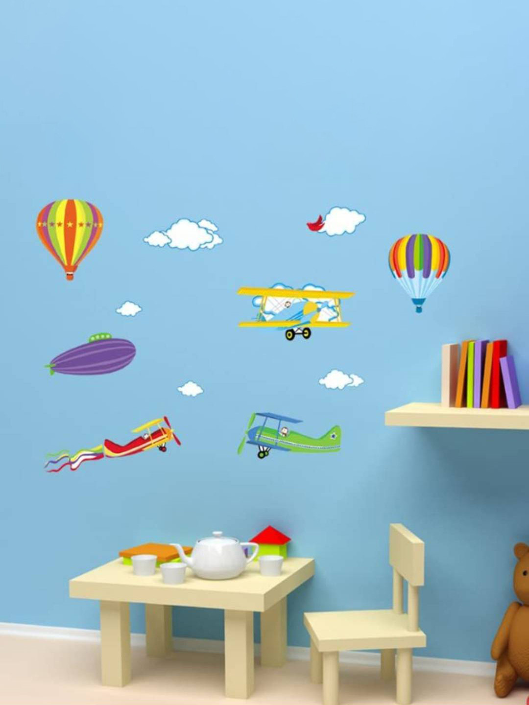 Jaamso Royals Yellow & Red DIY Colorful Airplane Cloud Sky Cartoon Kids Room Wall Sticker