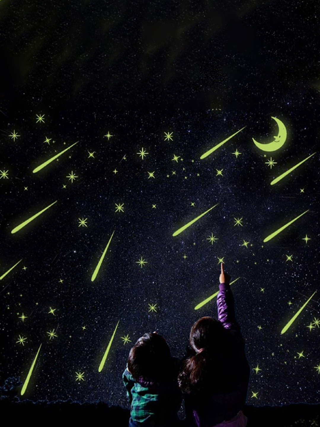 Jaamso Royals Green Radium Moon & Stars Glow In Dark Wall Sticker