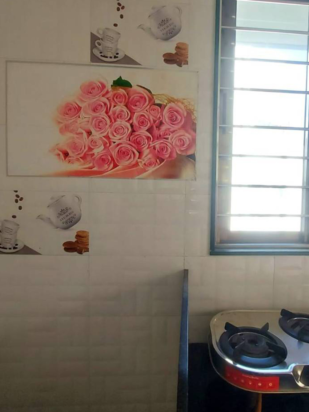 Jaamso Royals Pink Bouquet Of Roses Design Removable Oil Proof Heat Resistant Wall Sticker