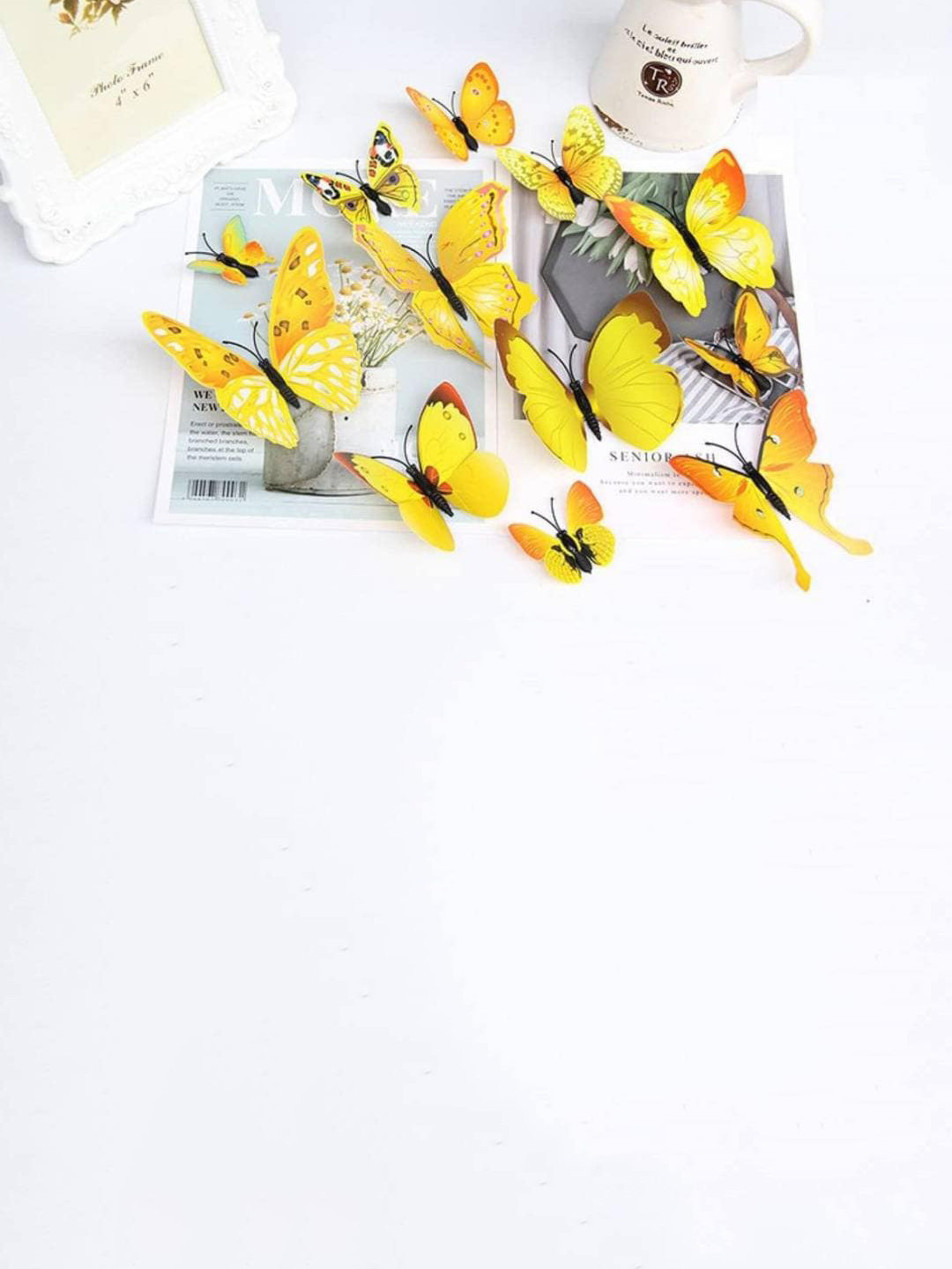 Jaamso Royals 12 Pcs Yellow 3D Butterfly Self Adhesive Wall Sticker