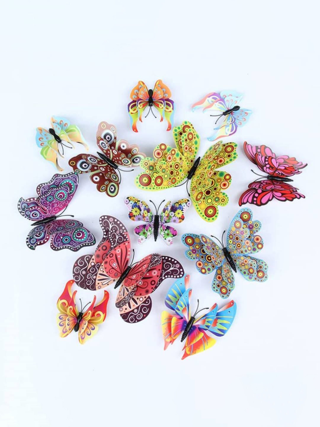 Jaamso Royals Pink & Yellow 12 Pieces 3D Magnet Butterfly Self Adhesive Wall Sticker
