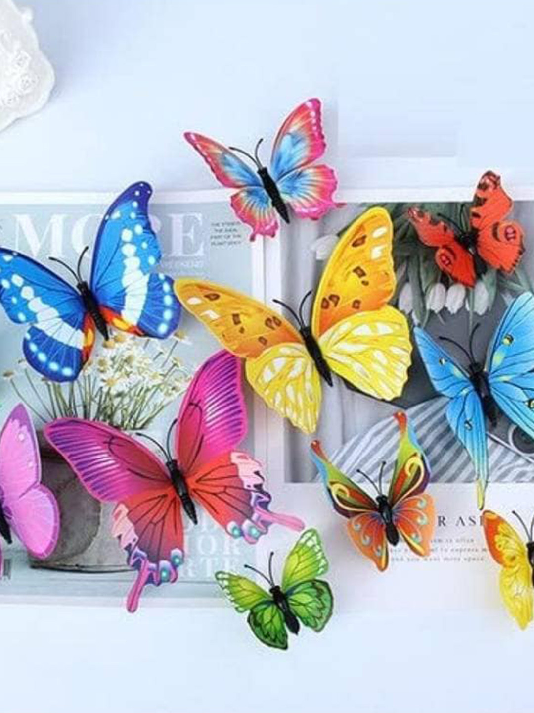 Jaamso Royals Pink & Blue 12 Pieces 3D Magnet Butterefly Self Adhesive Wall Sticker