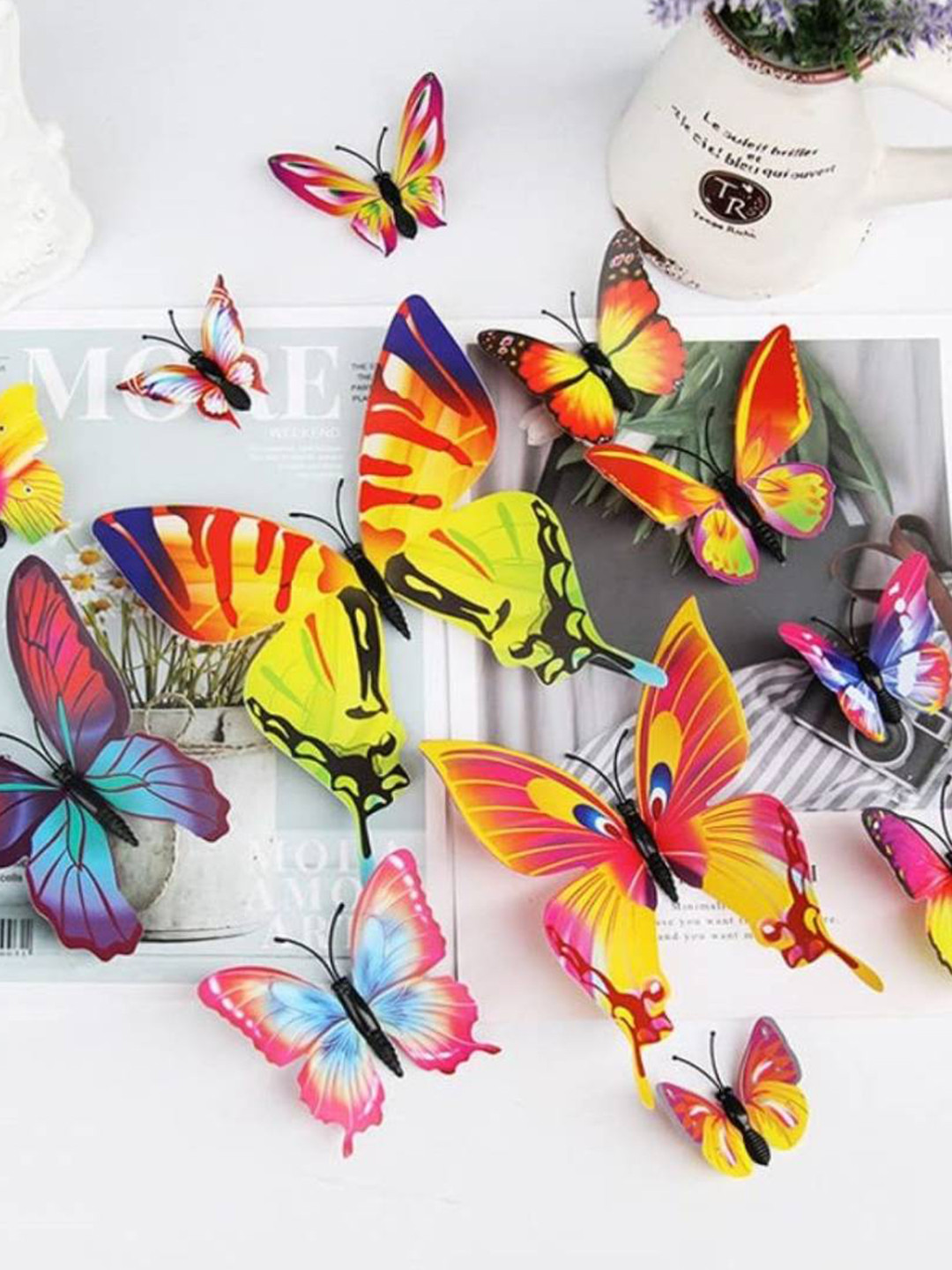 Jaamso Royals 12PCs Pink & Blue 3D Magnet Butterfly Self Adhesive Wall Sticker