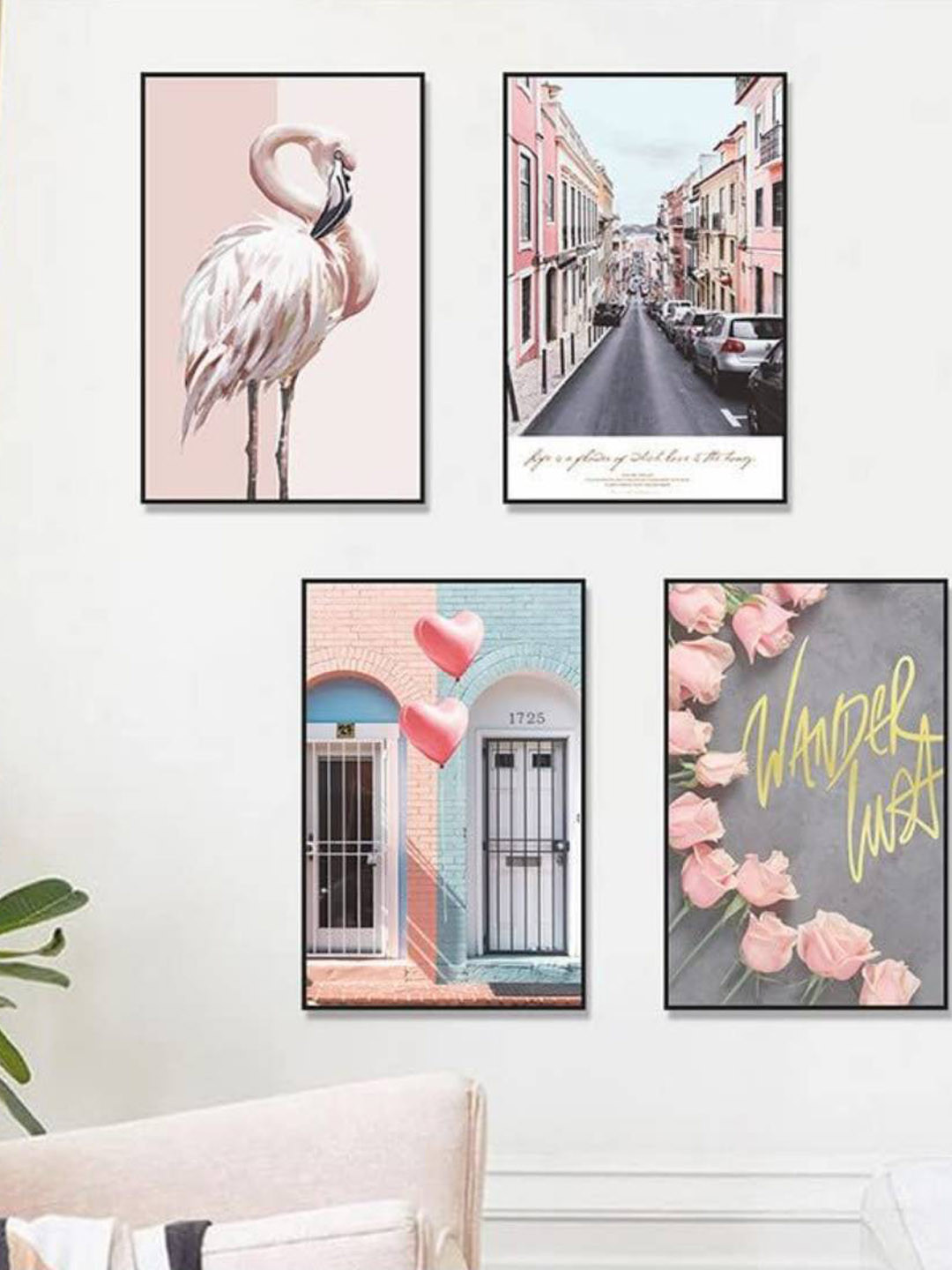 Jaamso Royals Grey & Pink Decorative Flamingo Photoframe Design Wall Sticker