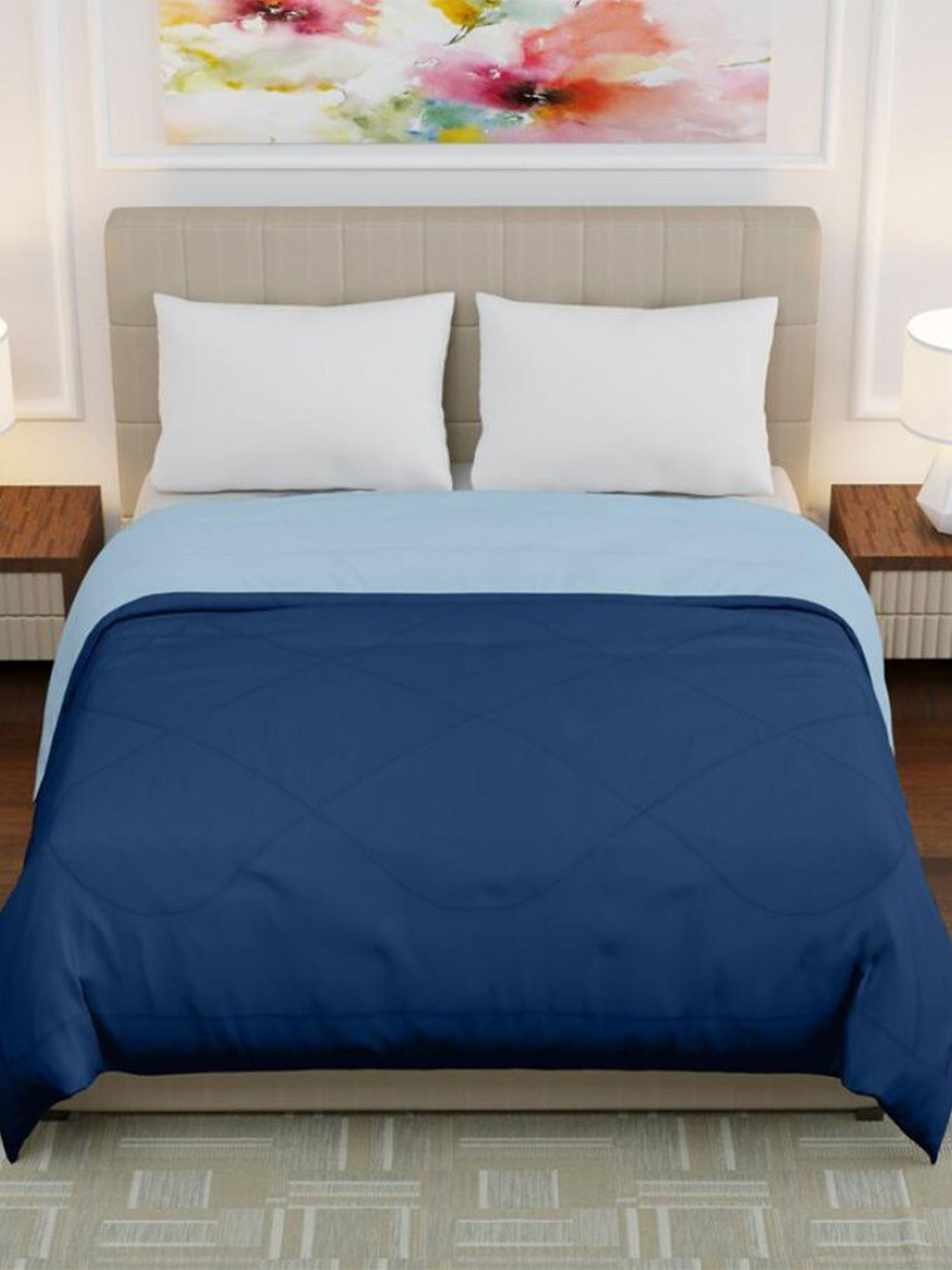 Jinaya's Blue & Navy Blue Microfiber Heavy Winter 210 GSM Reversible Double Bed Comforter