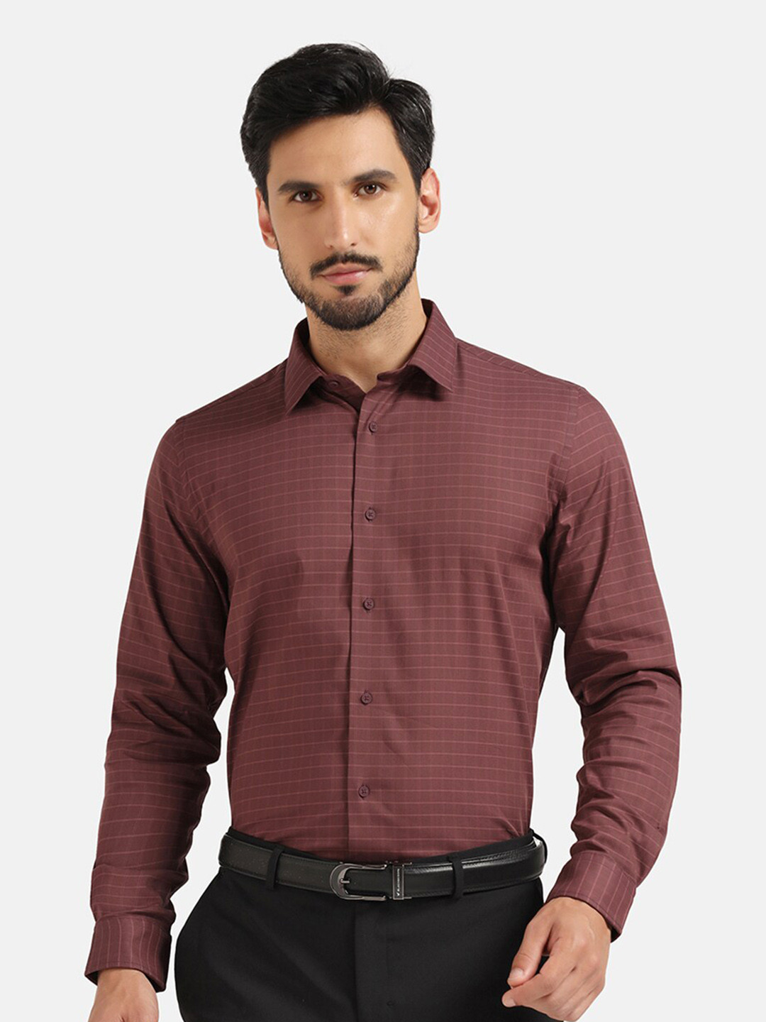 Blackberrys TechPro Men Dusty Pink Check Formal Shirts