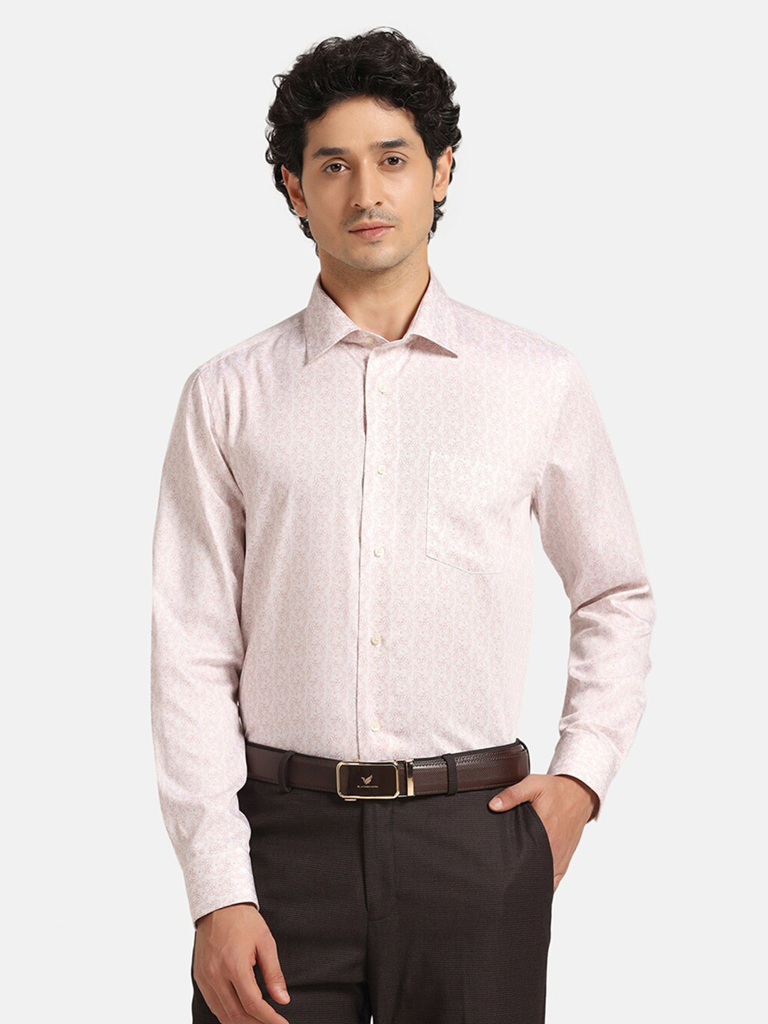 Blackberrys Men'S Orange Printed Formal Slim Fit Wrinkle-Resistant Shirt
