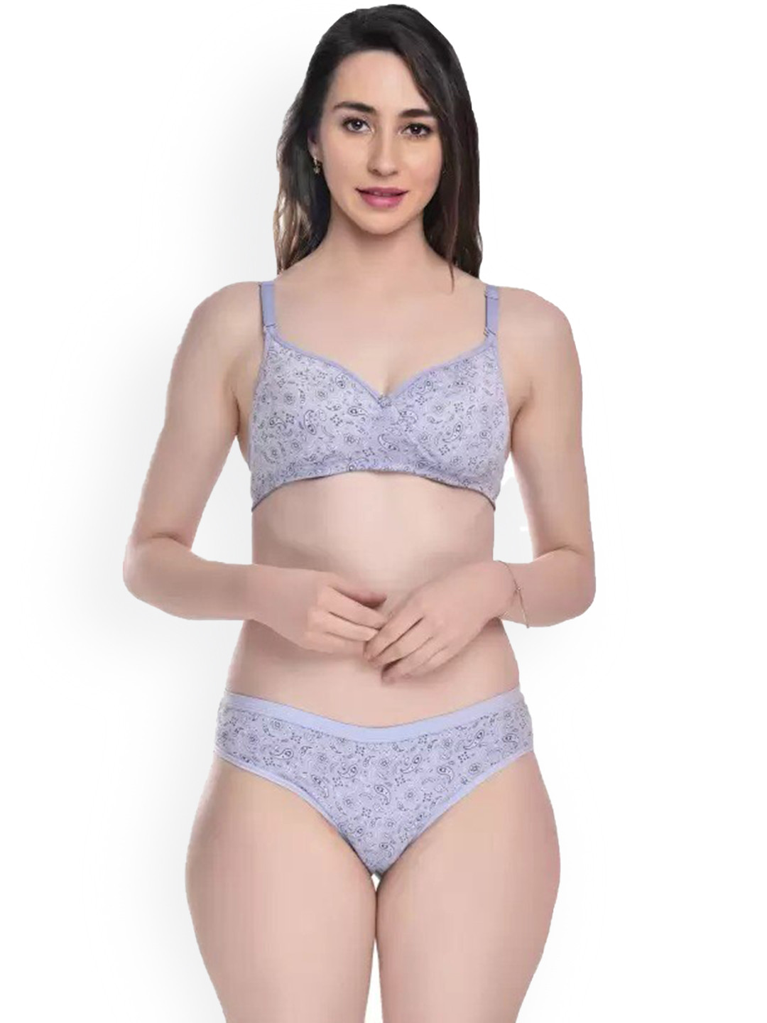 PIBU Printed Cotton Bra With Briefs