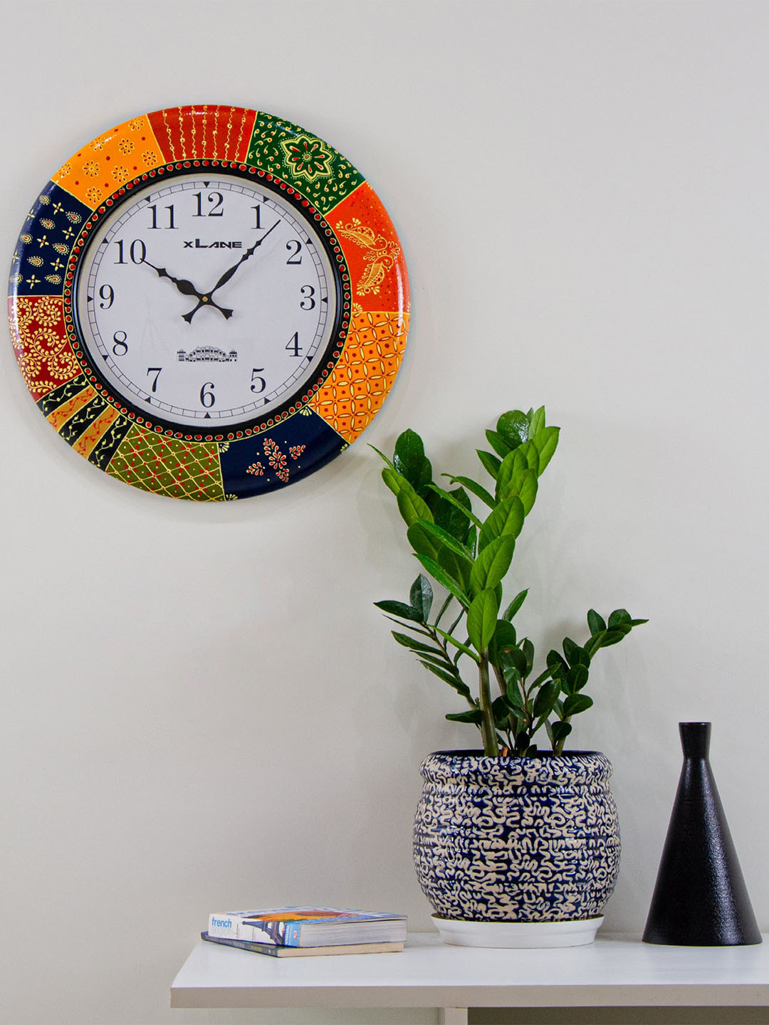 Lighting Hours Orange & Green Vintage Wooden Hand-Painted Analogue Wall Clock