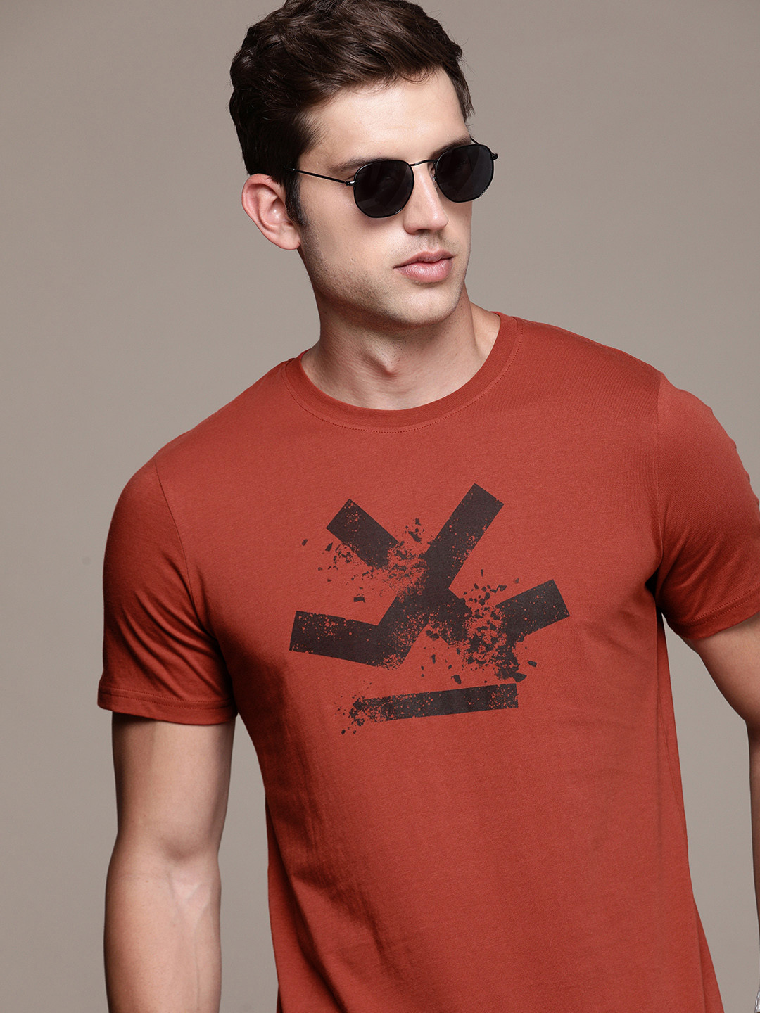 WROGN Pure Cotton Brand Logo Printed Slim Fit Casual T-shirt