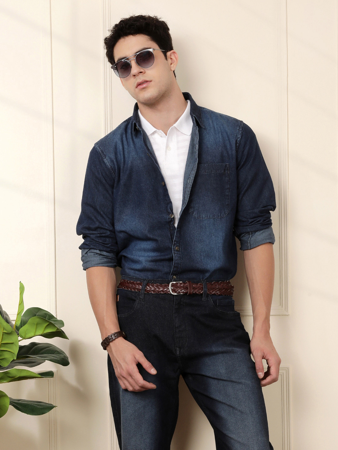 WROGN Slim Fit  Cotton Chambray Casual Shirt