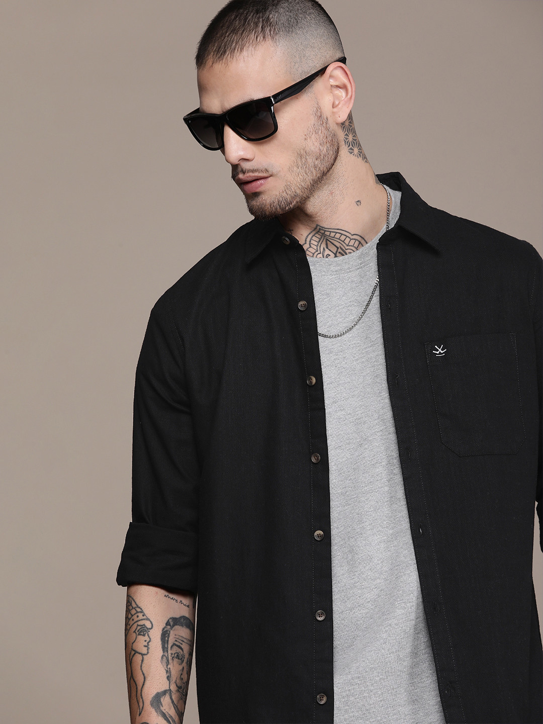 WROGN Self Design Slim Fit  Cotton Casual Shirt