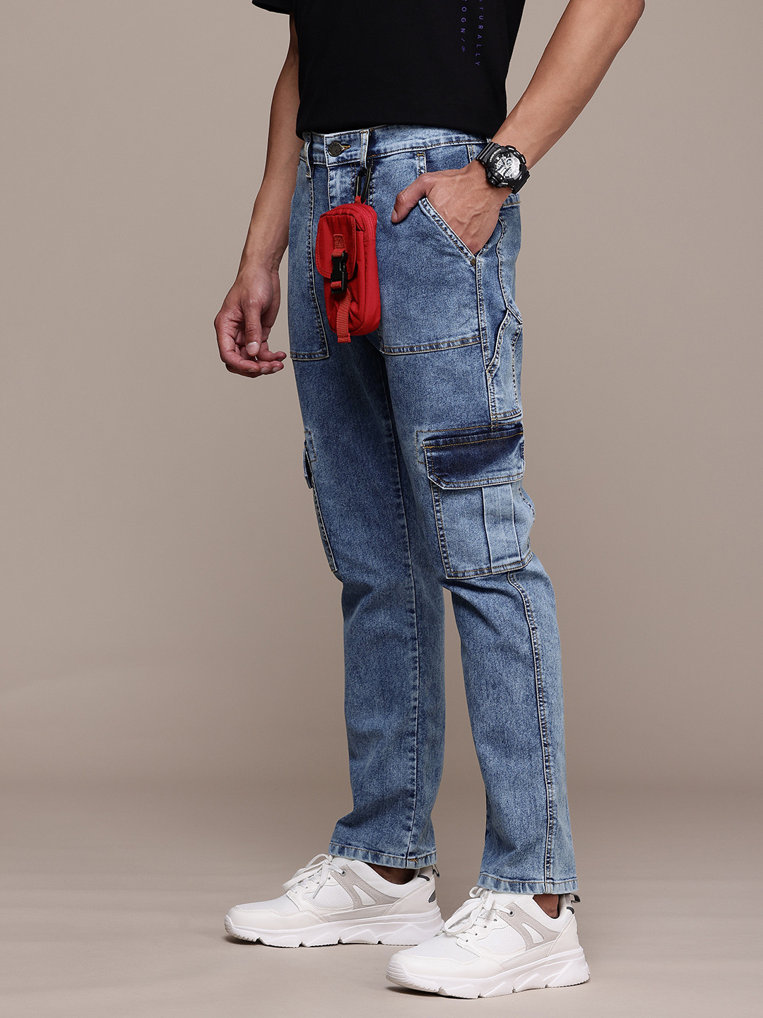 WROGN Men Heavy Fade Cargo Fit Stretchable Jeans