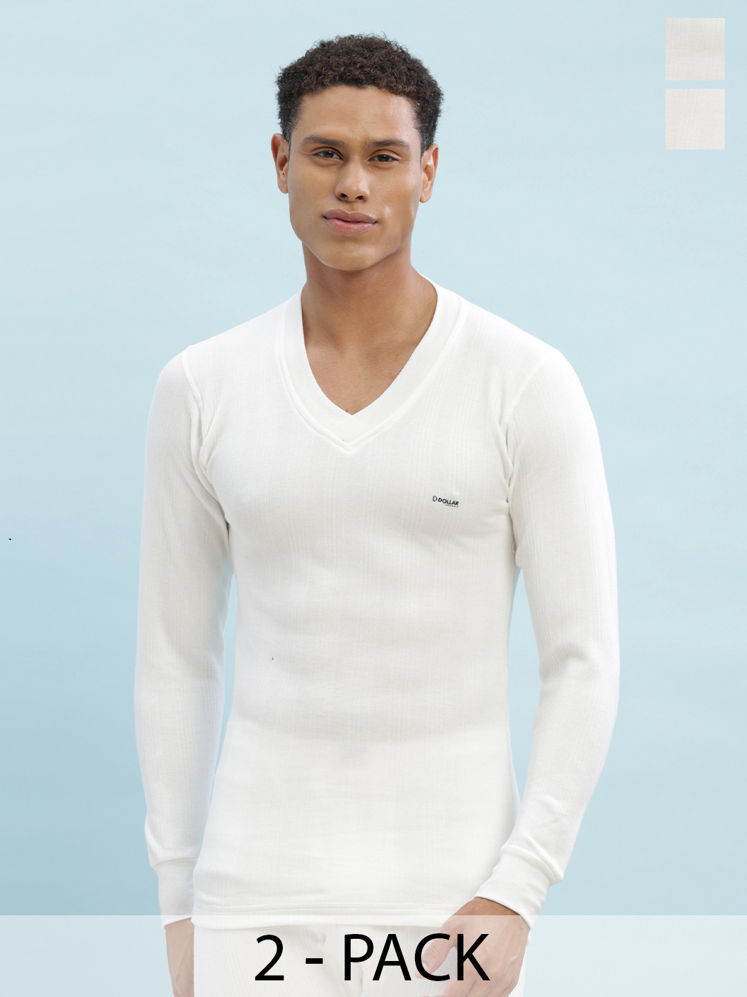 Dollar Ultra Pack Of 2 V-Neck Ribbed Cotton Thermal Tops