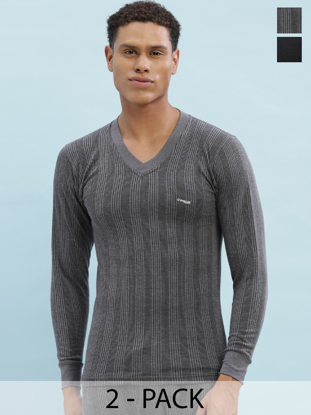 Dollar Ultra Pack Of 2 V-Neck Cotton Thermal Tops