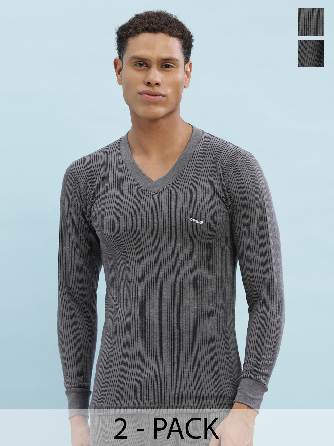 Dollar Ultra Pack Of 2 Striped Cotton Thermal Tops