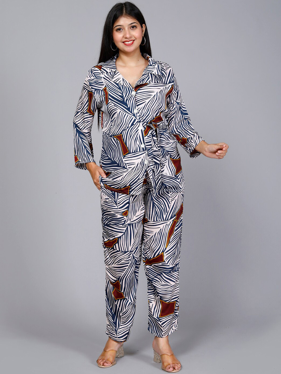Jevi Prints Abstract Printed Lapel Collar Shirt With Trousers