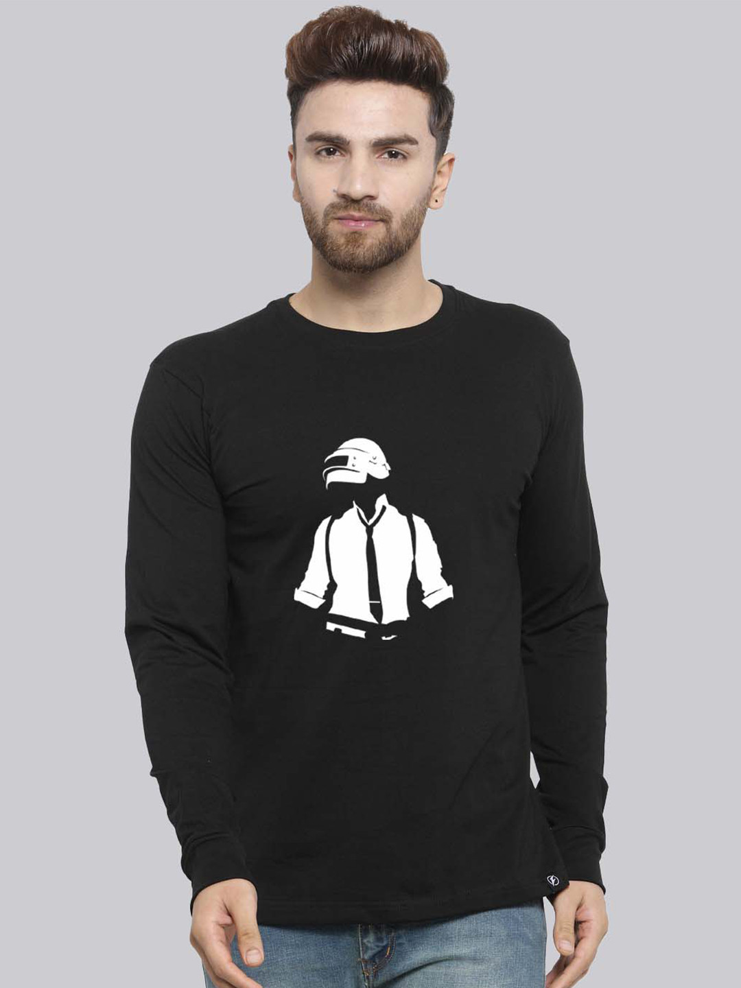 Friskers PUBG Printed Round Neck Long Sleeves Cotton Slim Fit T-shirt