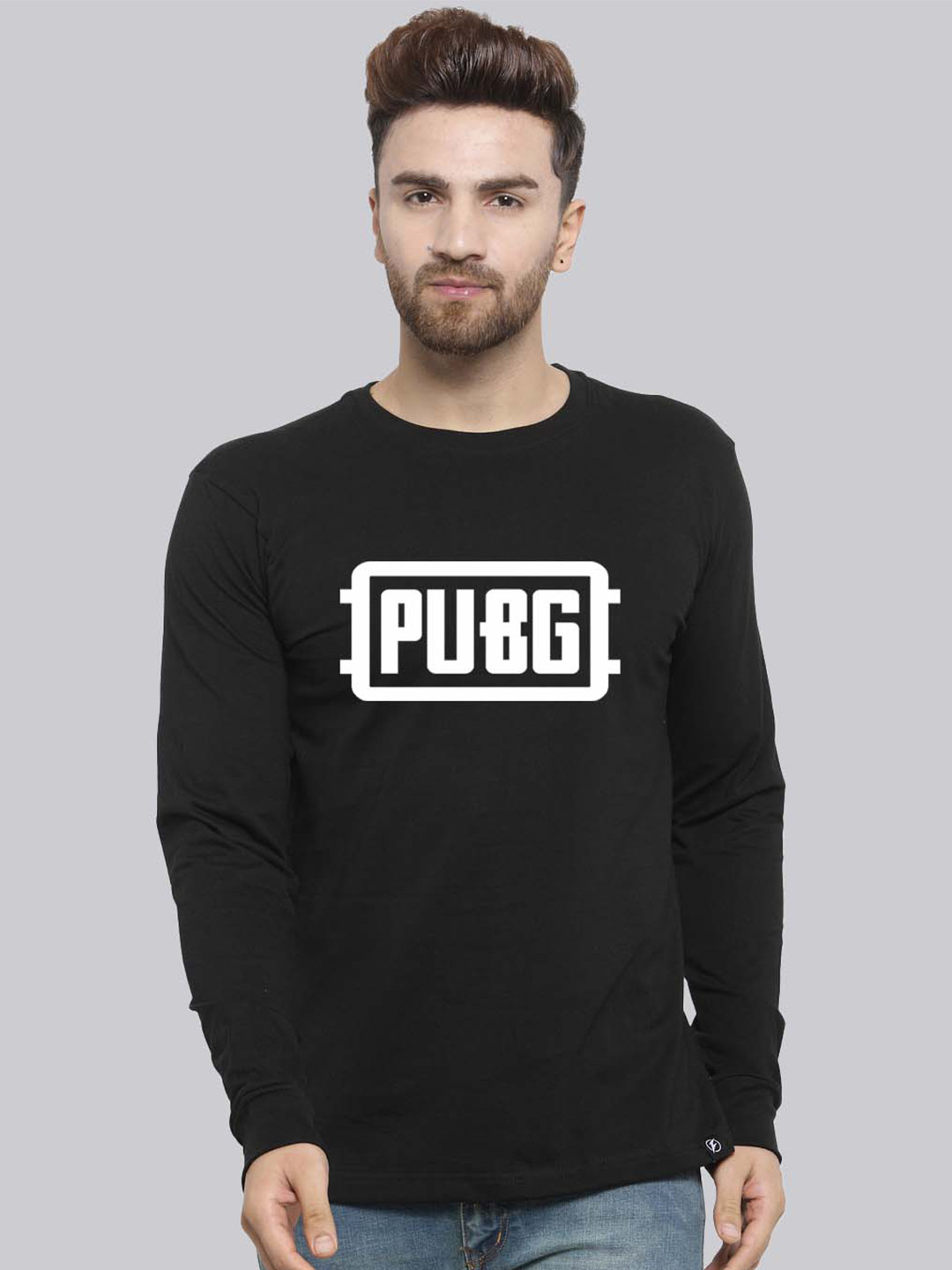 Friskers PUBG Printed Round Neck Long Sleeves Cotton Slim Fit T-shirt