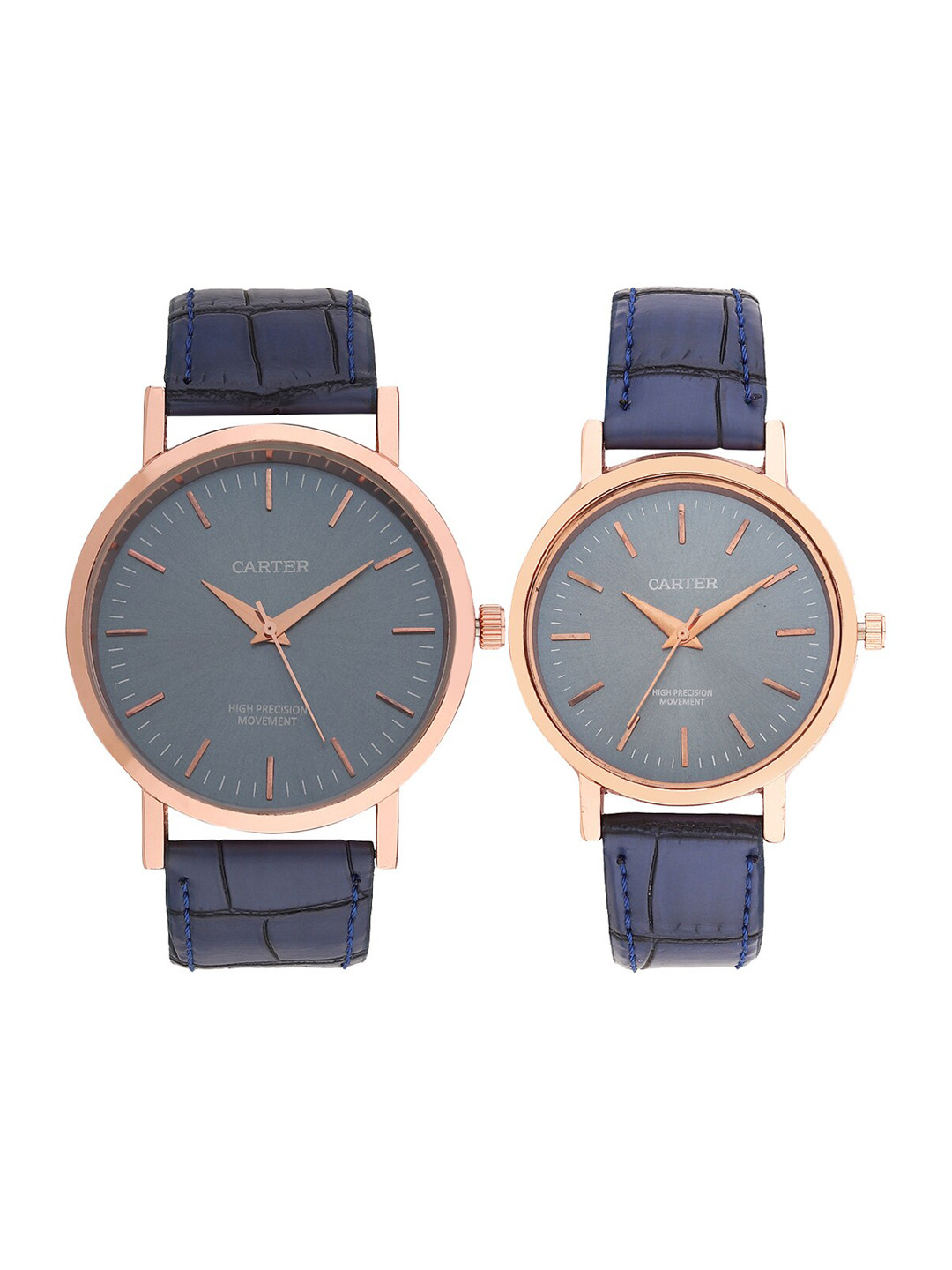 Sandy D Carter Round Dial Water Resistance Satinless Steel His & Her Watches -112PR-BL