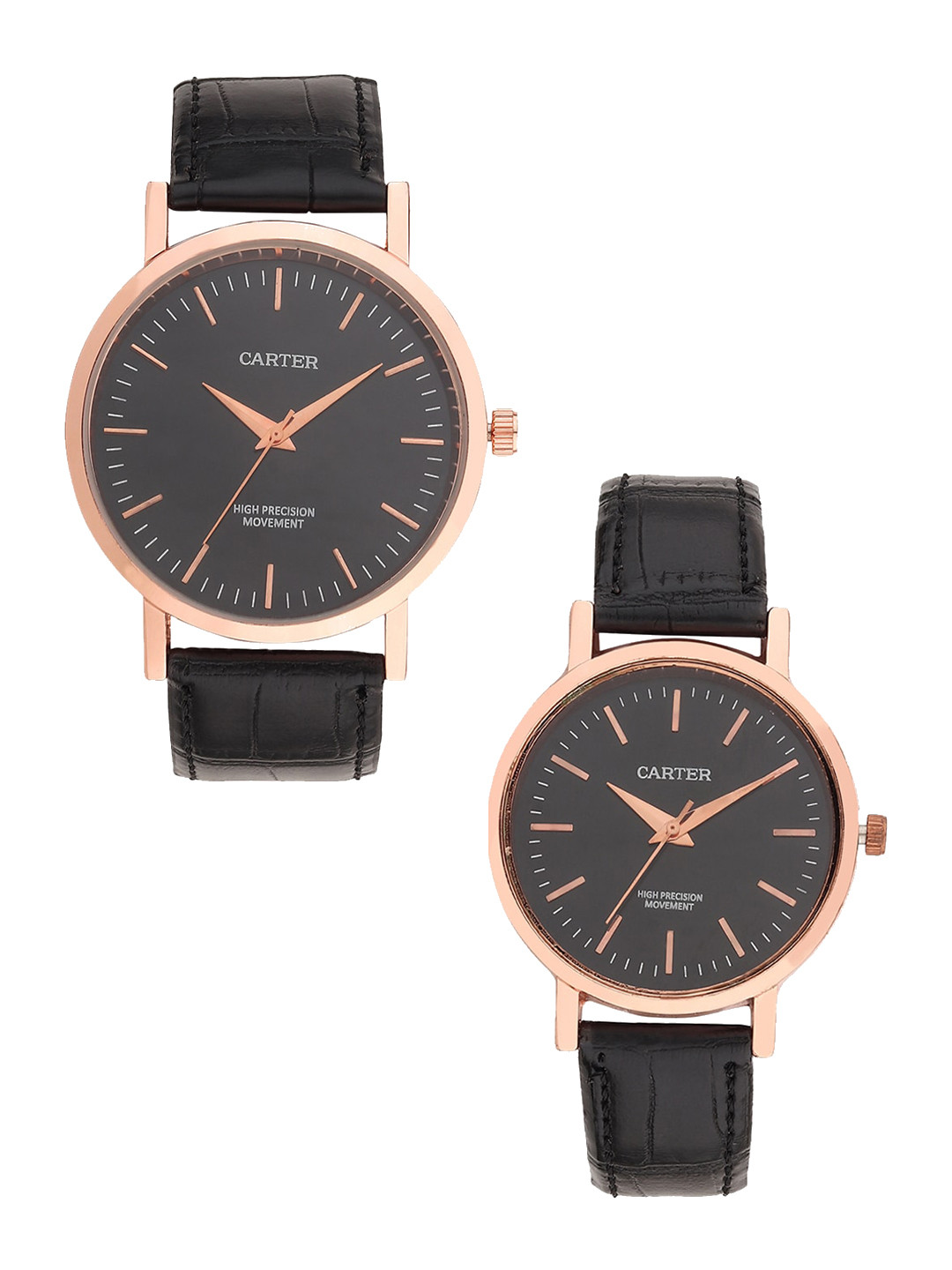 Sandy D Carter Round Dial Water Resistance Satinless Steel His & Her Watches -115PR-BK