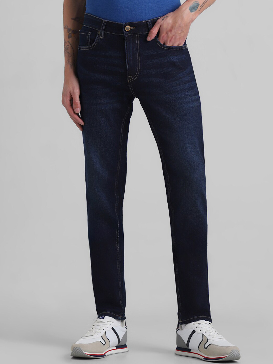 Jack & Jones Men Ben Skinny Fit Low-Rise Clean Look Stretchable Jeans