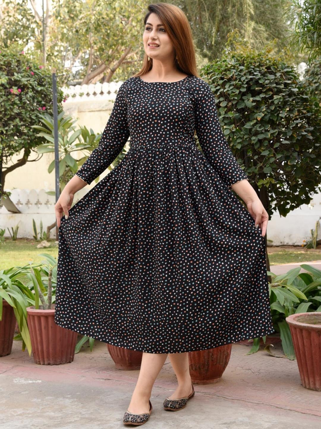 ao services Abstract Printed Fit & Flare Midi Maternity & Feeding Dress