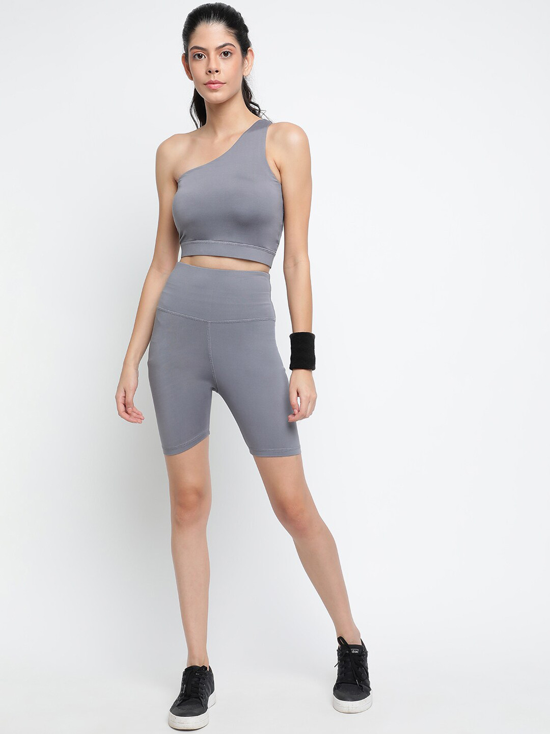 Wearjukebox One Shoulder Crop Top & Shorts Tracksuit