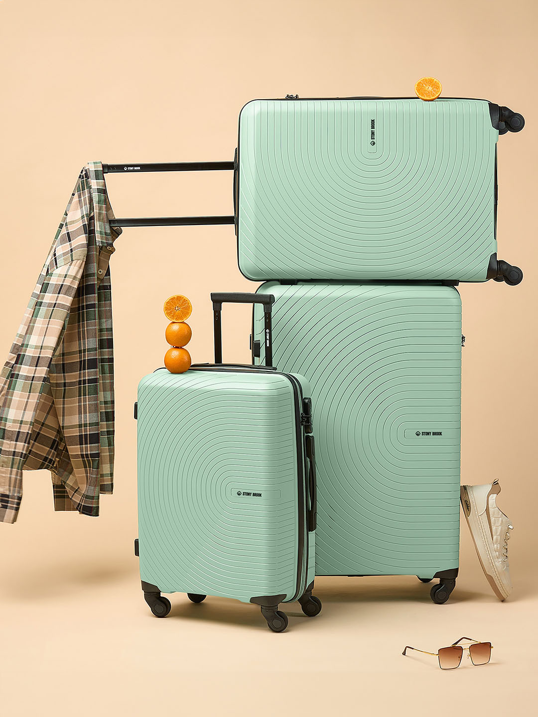 Stony Brook by Nasher Miles Crescent Set Of 3 Textured Hard-Sided Trolley Suitcase - 244 L