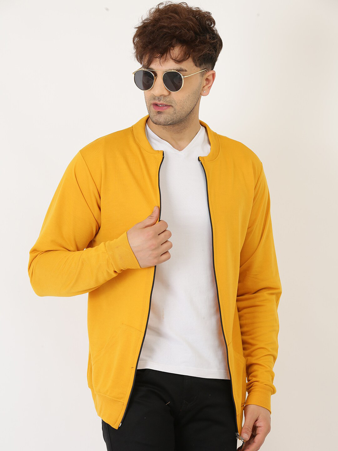 Leotude Collarless Regular Fit Fleece Bomber Jacket