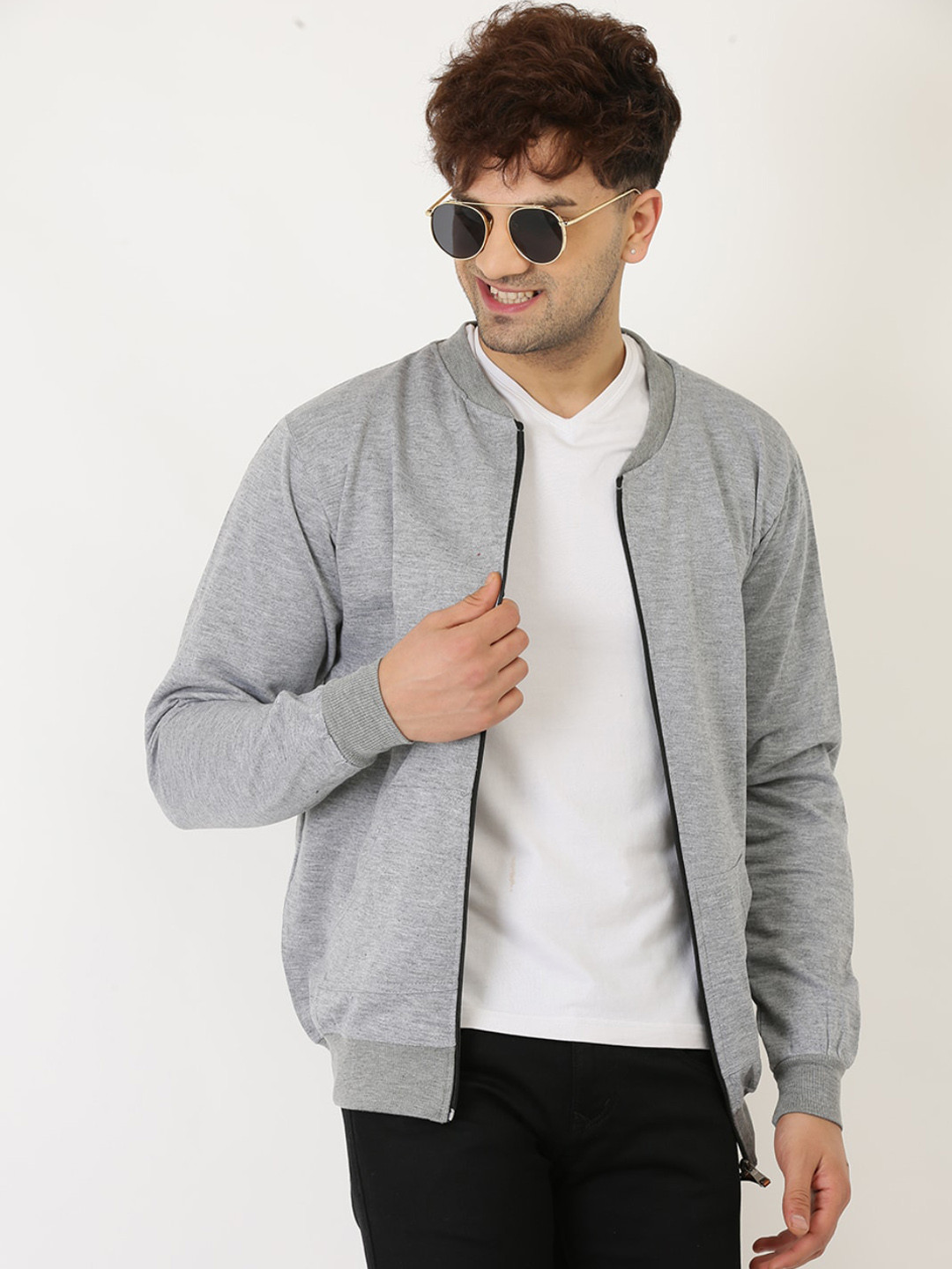 Leotude Collarless Regular Fit Fleece Bomber Jacket