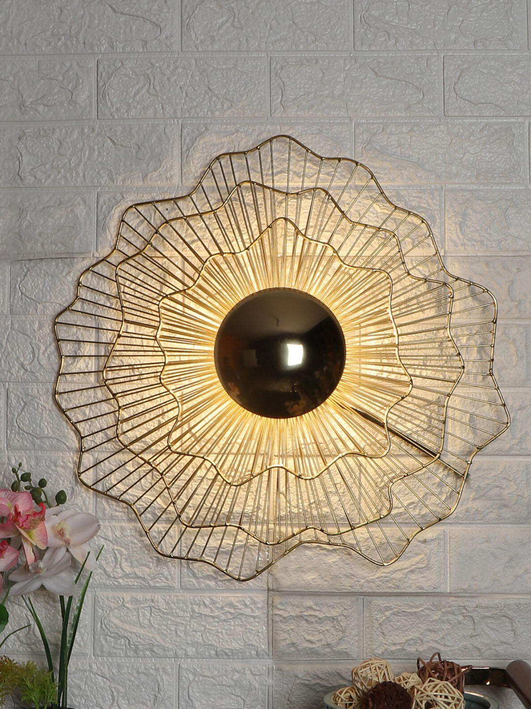 ELIANTE Yellow & Gold Toned Jainsons Lights Iron Wall Lamp With Blub
