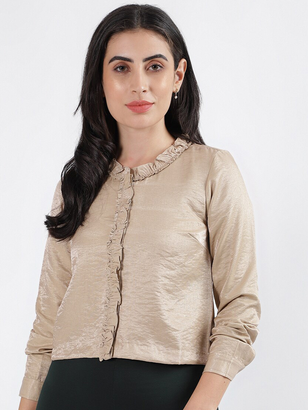CENTRESTAGE Cuffed Sleeve Ruffled Shirt Style Top