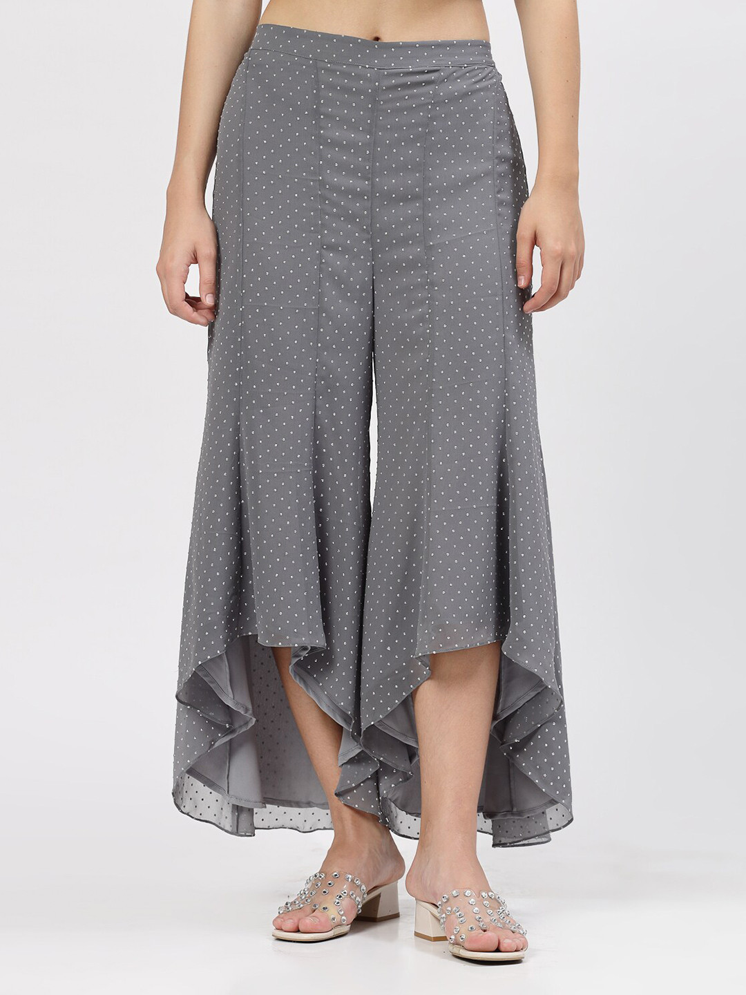 LELA Women Polka Dots Embellished Georgette Palazzo