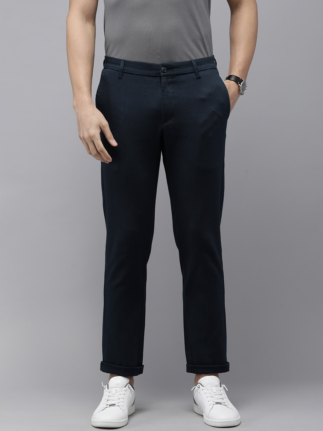 U.S. Polo Assn. Men Textured Denver Slim Fit Chinos Trousers