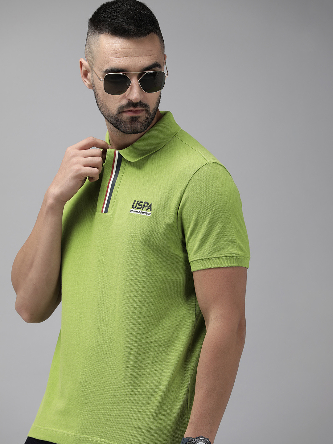 U.S. Polo Assn. Denim Co. Solid Embroidered Polo Collar Pure Cotton Slim Fit T-shirt