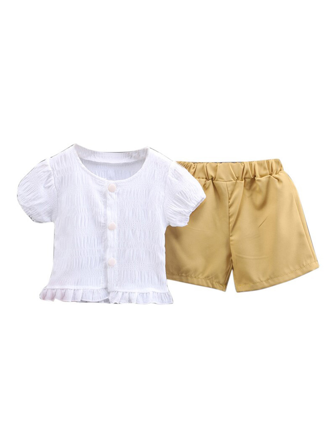 StyleCast Infant Girls Yellow and White Puff Sleeves Top with Shorts