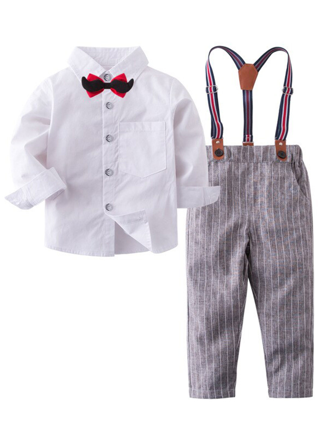 StyleCast Boys White & Grey Shirt With Striped Trouser & Suspenders