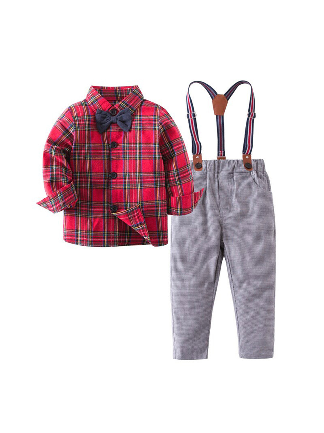 StyleCast Boys Red Checked Shirt with Trousers