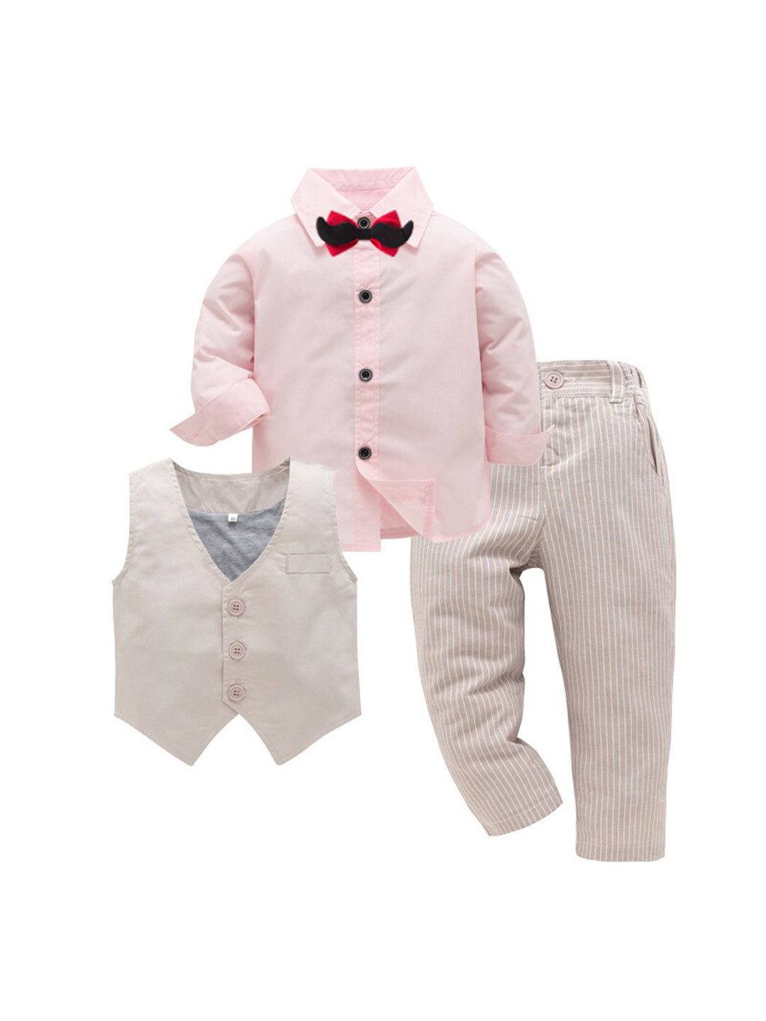 StyleCast Boys Pink & Beige Striped 3 Piece Suit