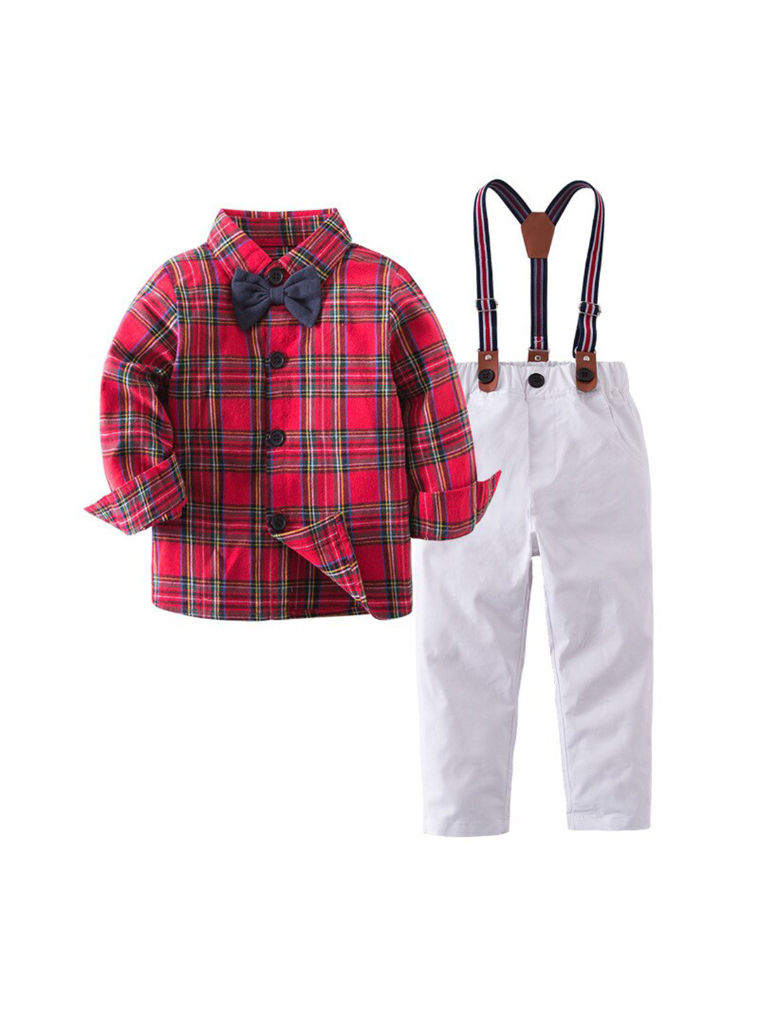 StyleCast Infant Boys Red Checked Shirt And Trousers With Suspenders
