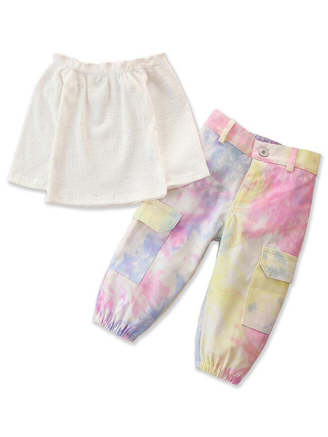 StyleCast Girls White Boat Neck Top with Trousers