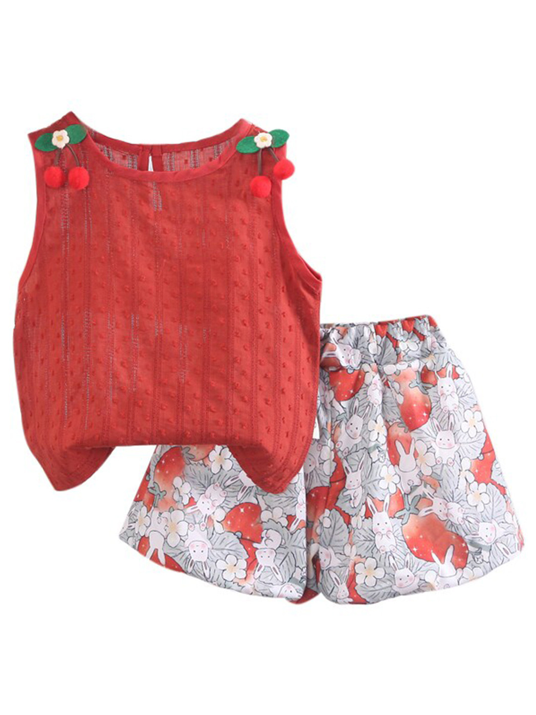 StyleCast Girls Orange & Grey Self Design Top With Printed Shorts