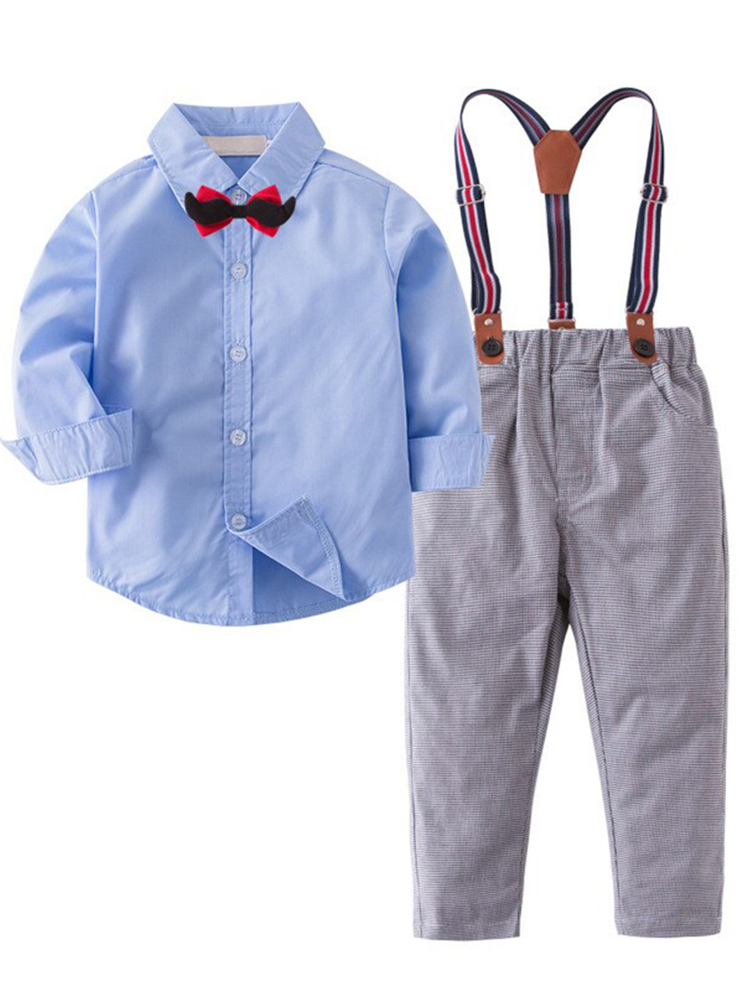 StyleCast Infant Boys Blue Shirt And Checked Trousers With Suspenders